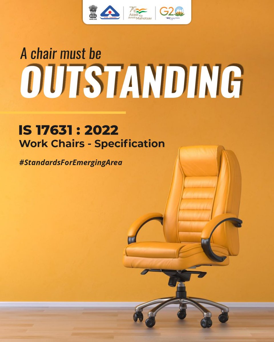 IndianStandards's tweet photo. Providing the right chair to employees is an investment for the well-being of the institution.
IS 17631 covers the requirements of work chairs. This standard applies to completely manufactured/fabricated work chairs.
#StandardsForEmergingArea #WorkChairs https://t.co/rO1eNPJKtn