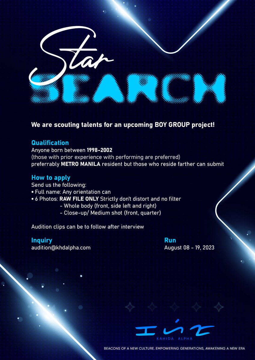 KHDALPHA's tweet photo. ⭐️ LAST NA 'TO, ANUNA?

If interested, please provide your headshot with your name and send it to audition@khdalpha.com or visit our site: https://t.co/txu7kQRKwK

Sign mo na talaga 'to pramis. Baka ikaw na 'to beshy.

SALAMAT AND GOOD LUCK! ⭐️ https://t.co/bUTCyyr525