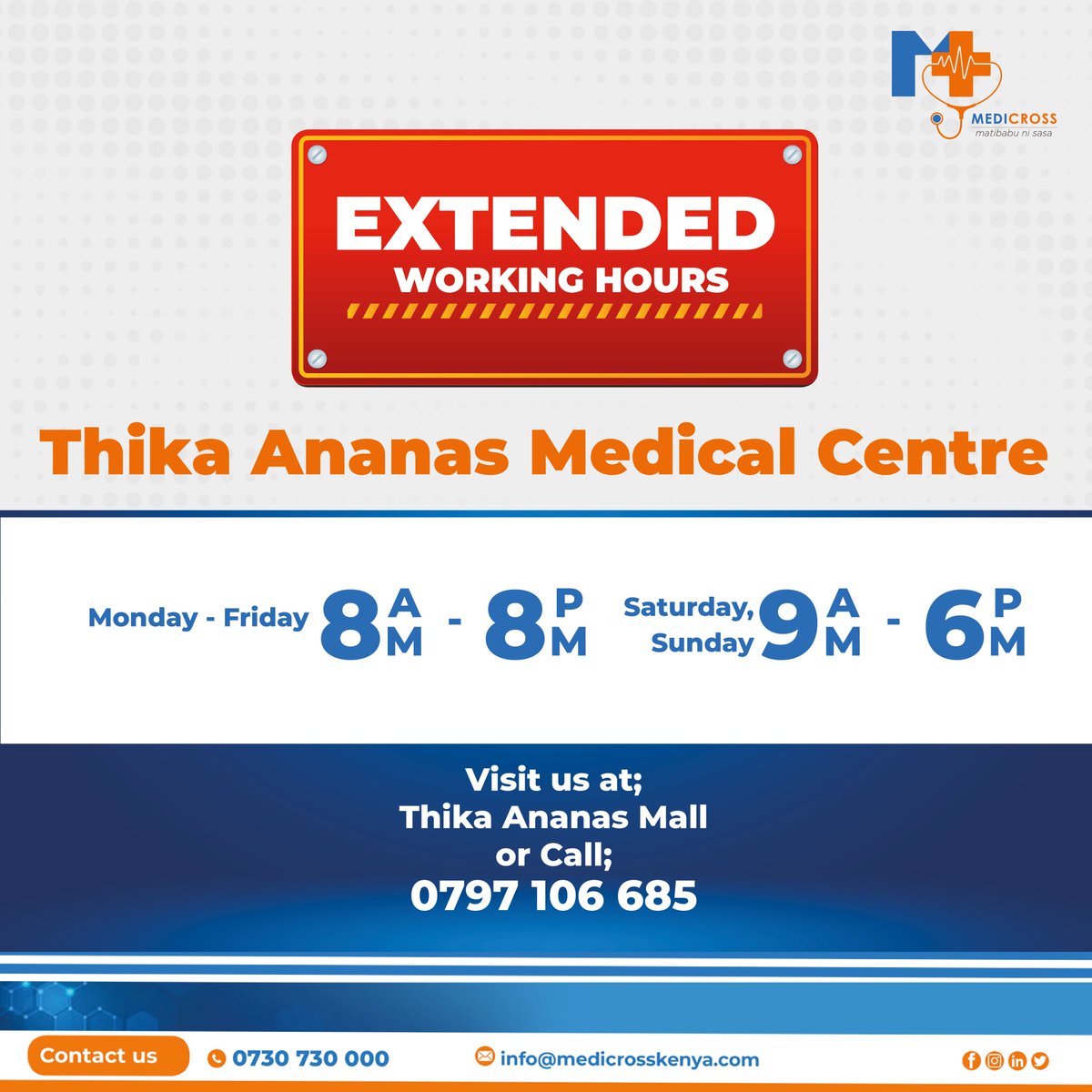 We believe that accessibility to healthcare is essential, and by extending our working hours, we aim to ensure that you can receive timely medical care without compromising your daily commitments.

To make an appointment, you can Walk-in or call us or visit our website.