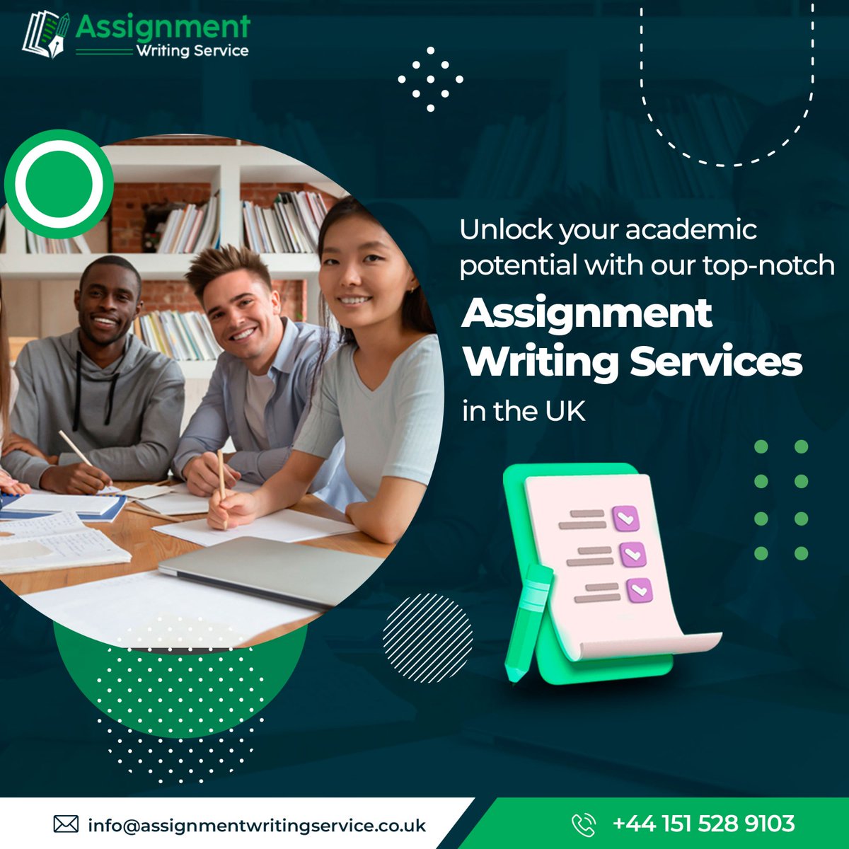 AssignserviceUK's tweet image. Unlock your academic potential with our top-notch assignment writing services in the UK.
For further details feel free to contact us
𝐖𝐞𝐛𝐬𝐢𝐭𝐞:assignmentwritingservice.co.uk
.
.
#AssignmentWritingService #expertassistance
#AssignmentWriter #AssignmentWritingExperts