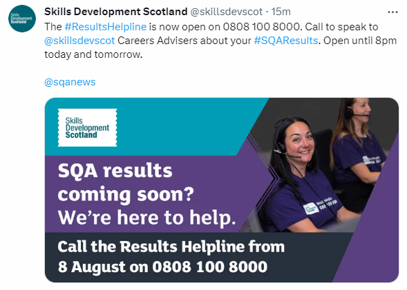 LBCNewsScot's tweet photo. Good luck to everyone getting their exam results! Around 140,000 people are finding out how they did. @skillsdevscot is on hand for anyone who's not sure what to do next #HeartNews https://t.co/Z9rIk9PPmf