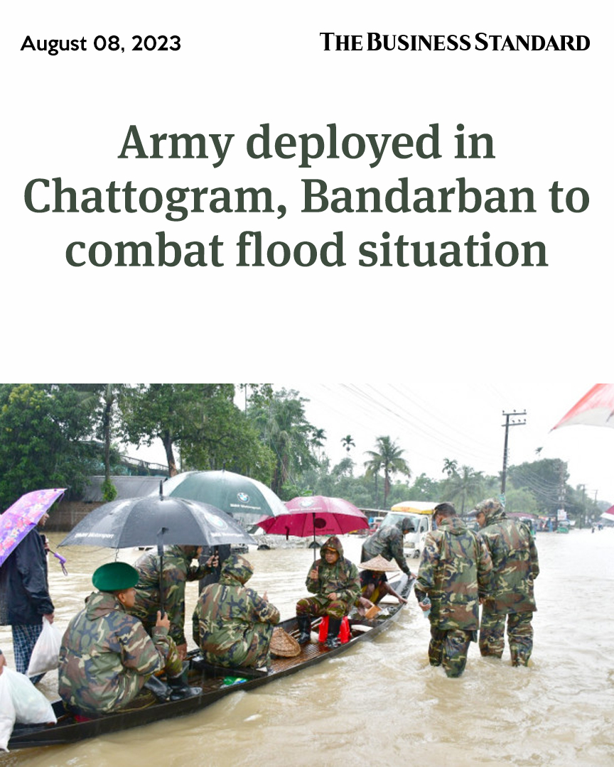 tbsnewsbd's tweet photo. Army deployed in Chattogram, Bandarban to combat flood situation

Read more - https://t.co/ueWVNKBQjx

#flood #rain #WaterLogging #BDArmy #FloodCondition #risingwaters #Chattogram #Bandarban #TBSNews #Bangladesh https://t.co/384bXTG4ja