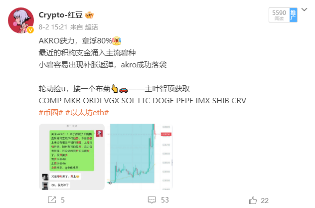 Anthony00265391's tweet photo. AKRO依旧稳拿，再次获利16%
小币选好潜力股，一步一步累机
当收益率提高了，就论布局的重要性😎😎

免费、布局跟单QQ：3632989090 https://t.co/3I6NADIOK2