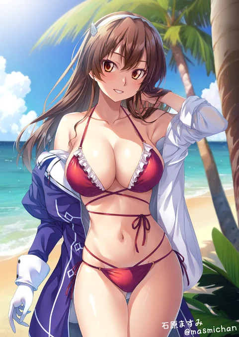 足柄さんは赤ビキニが似合うと思うんです・・!(*'Д`)=333  #艦これ