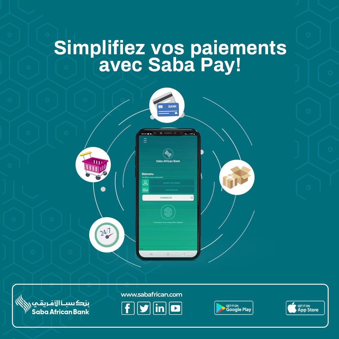 SabaAfrican's tweet photo. Profitez de la liberté de payer en toute simplicité avec Saba Pay !📲
Créer votre compte dès aujourd’hui, téléchargez notre application et découvrez une nouvelle façon de gérer vos transactions financières. 📲💳
#SabaAfricanBank #SabaPay #PaiementsMobiles #FinanceIslamique https://t.co/SkYFStLFkO
