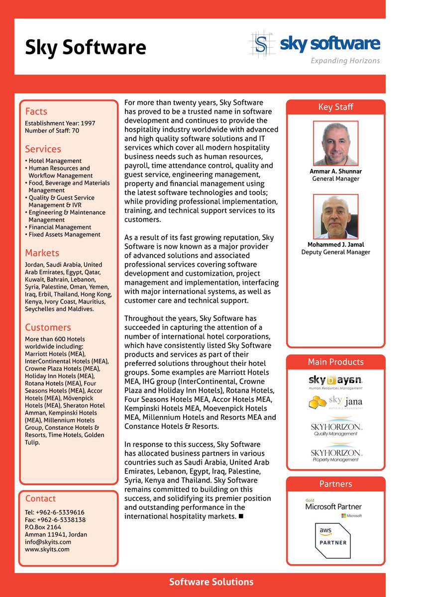 MediaScopeLLC's tweet photo. Read the @skysoftwareco profile in "Who's Who in Jordan's ICT" 2023, published by MediaScope.

Online profile: https://t.co/kht3AJYyey
Download complete directory (PDF): https://t.co/DL1MLXKY2d https://t.co/cQijcfrTUV