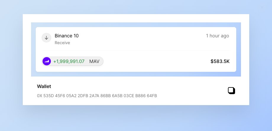 数据：3个新建地址于1小时前从币安共计提出794万枚MAV，约合227万美元