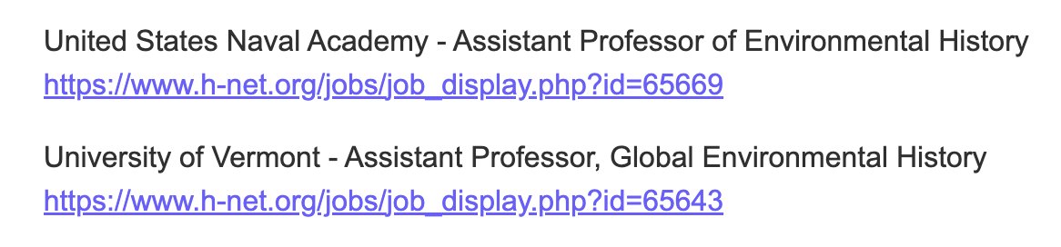 Very much hoping that the search committees for these #EnvironmentalHistory jobs are considering #DiseaseHistory as part of their remit. There's a whole new world of scholarship now that needs to be incorporated into every curriculum.