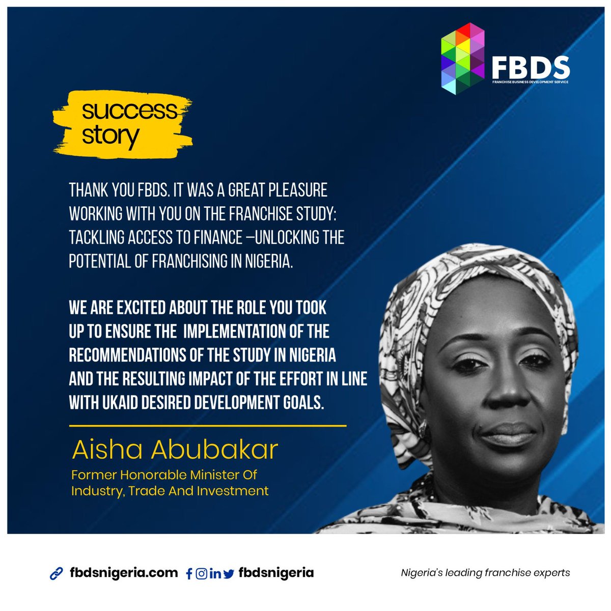 FBDSnigeria's tweet photo. At FBDS Nigeria, we prioritize accuracy, dependability, crystal-clear communication, and solid client connections.
Here are a few client success stories.
You can always trust us in getting to make your franchise dreams a success.
#Fbds #Franchise #sucessstory https://t.co/ulzrotYLkM
