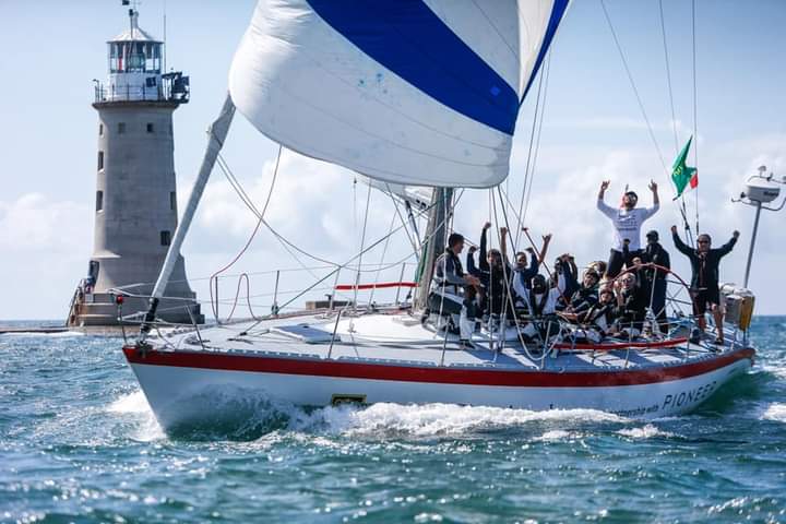 ScaramoucheST's tweet image. Remember you can see the lads on BBC and ITV today.
These are pictures from our archives.
So this is us; Victor, Nader, Seun, Samuel, Jaydon, Kai, Christopher, Azat and Alex., Royal Ocean Racing Club #RolexFastnetRace Finishers 2019 👊. Of course Chris, Kai &amp;amp; Jaydon there.