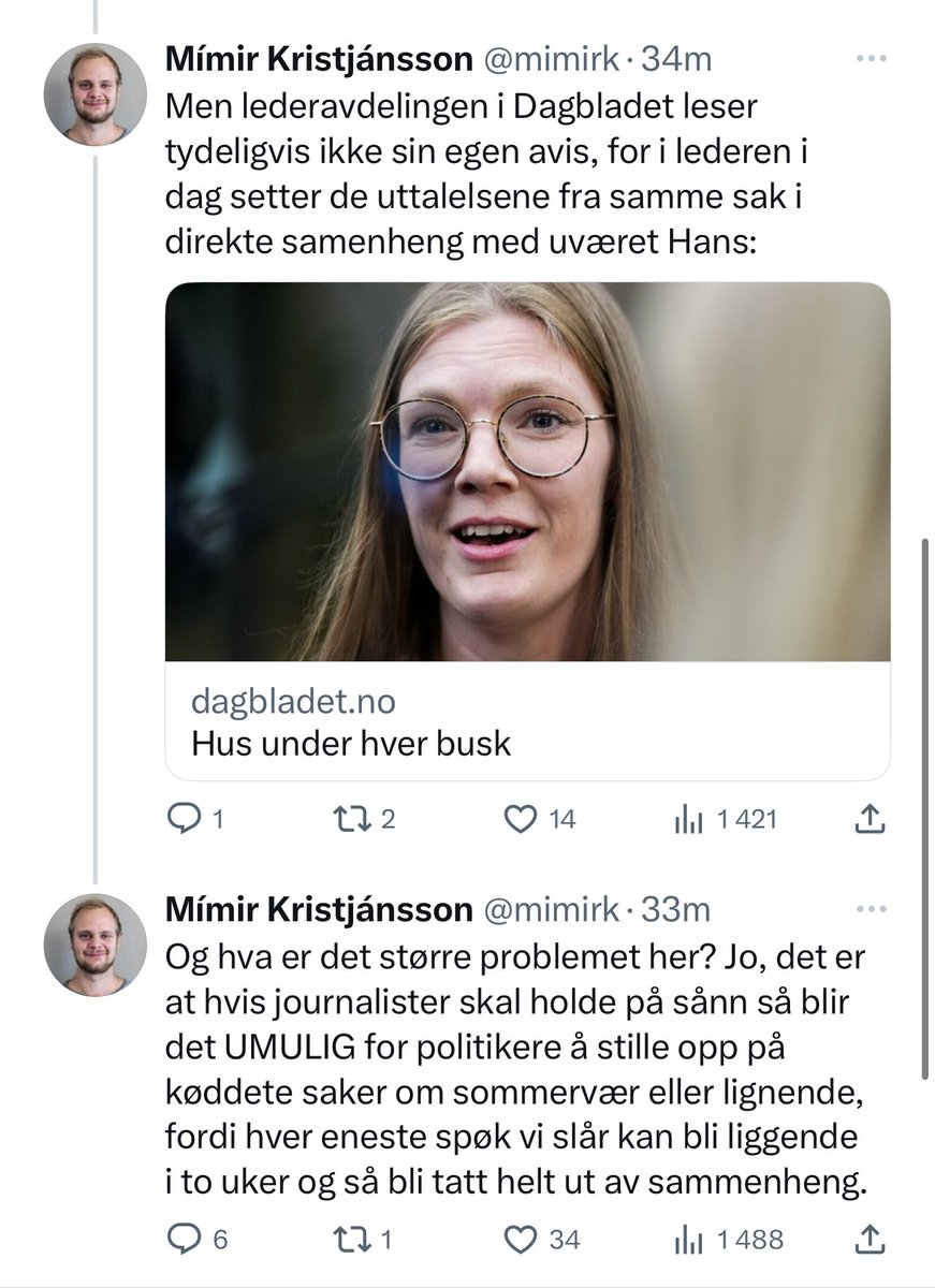 forsberg's tweet photo. Det er så sjukt stygt av Dagbladet, og jeg er selvsagt ekstra forbanna fordi jeg gikk på limpinnen selv. 

Men på ett punkt er jeg uenig med @mimirk. Det store problemet her er at Dagbladet skaper et falskt inntrykk av to partiledere som kødder med ekstremvær… rett før valget. https://t.co/I2ruC9XgnF