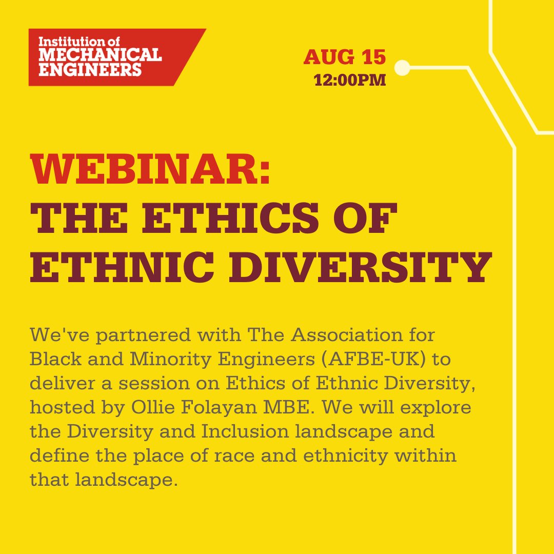 IMechE's tweet photo. The @AFBE_UK are a valuable partner of IMechE, aiming to promote engineering amongst people from ethnic minority backgrounds.

We've collaborated with @OllieFolayan74 MBE, Co-Founder of AFBE-UK, on this webinar on Ethics of Ethnic Diversity.

➡️ https://t.co/I8DfayLTHu https://t.co/29mHsoFxQc