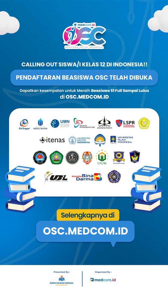 alineadotid's tweet photo. KICK OFF BEASISWA OSC S1 2023
Ada 418 beasiswa dari 21 kampus favorit Indonesia di @BeasiswaOSC, yuk segera daftar di sini https://t.co/ybXCGIdiPe
tag temen kamu yg harus daftar juga
#oscmedcom2023 #oscmedcomid #oscmedcom #infobeasiswa #beasiswaindo #beasiswas1 #beasiswakuliah https://t.co/g9yjnWNeMw