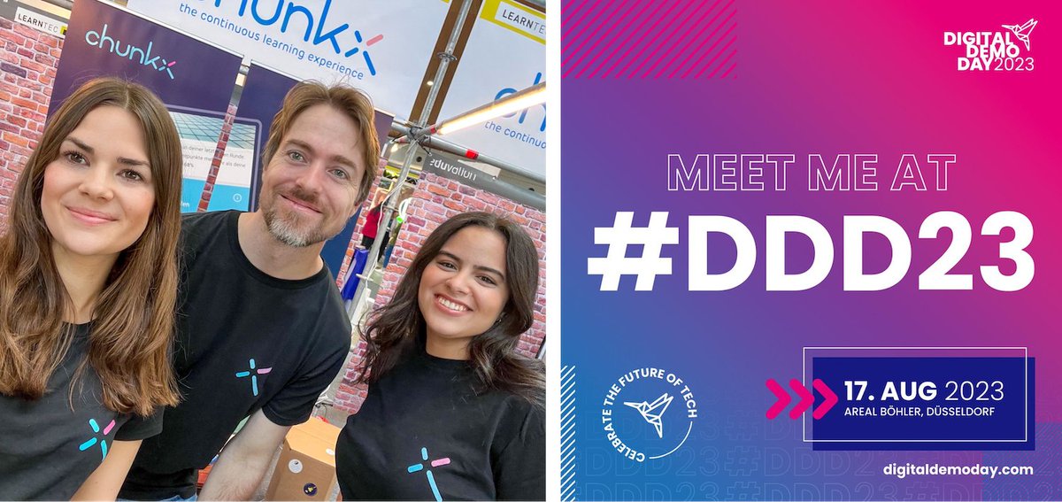 LUMO Labs (@lumo_labs) on Twitter photo Are you heading to <a href="/DigitalDemoDay/">DIGITAL DEMO DAY</a> in #dusseldorf next week? Be sure to stop by & say hello to chunkx co-founders Theresa Voss & Florian Stieler 👋 They'll be exhibiting next to Founders Foundation. Bonus! Here's a 30% discount on tickets: DDDBOOST #DDD2023 #goodthingsarecoming Are you heading to <a href="/DigitalDemoDay/">DIGITAL DEMO DAY</a> in #dusseldorf next week? Be sure to stop by & say hello to chunkx co-founders Theresa Voss & Florian Stieler 👋 They'll be exhibiting next to Founders Foundation. Bonus! Here's a 30% discount on tickets: DDDBOOST #DDD2023 #goodthingsarecoming