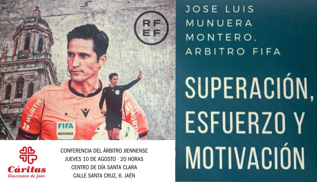 🔴🔴🔴 El árbitro jiennense José Luis Munuera Montero, elegido mejor árbitro de Primera División, pronunciará, este jueves, a las 20:00, la charla "Superación, esfuerzo y motivación", en el Centro de Día Santa Clara de Cáritas, en la calle Santa Cruz, 6, de Jaén. ¡Te esperamos!