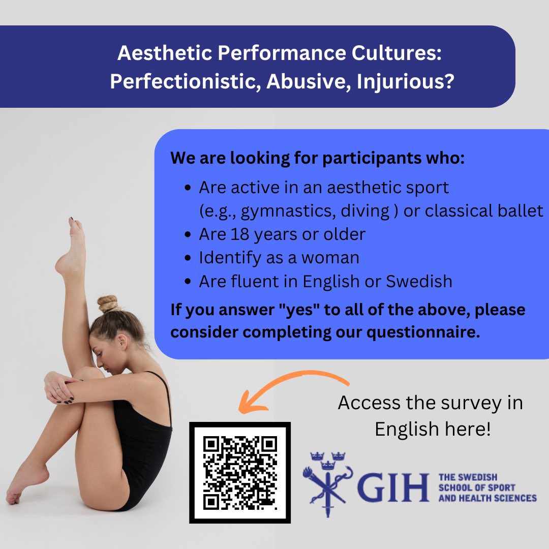 🤸🏿‍♀️🩰📣 Participants Needed 📣🩰🤸🏿‍♀️ Female dancers/aesthetic athletes (e.g. gymnasts/divers) for a study about emotional abuse, perfectionism & injuries. Participating just means completing a 15-minute online survey 👇🏼 🔗 sunet.artologik.net/gih/Survey/115… Pls RT and share freely 🔄📊🎭