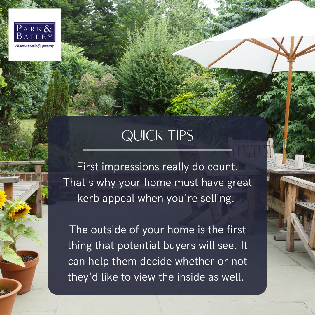 parkandbailey's tweet image. Did you know? Some buyers won’t even consider looking inside a house if they don’t like what they see on the outside! 

Would you book a viewing if a home lacked kerb appeal? 

#QuickTips #KerbAppeal #SellingProperty #Viewings
