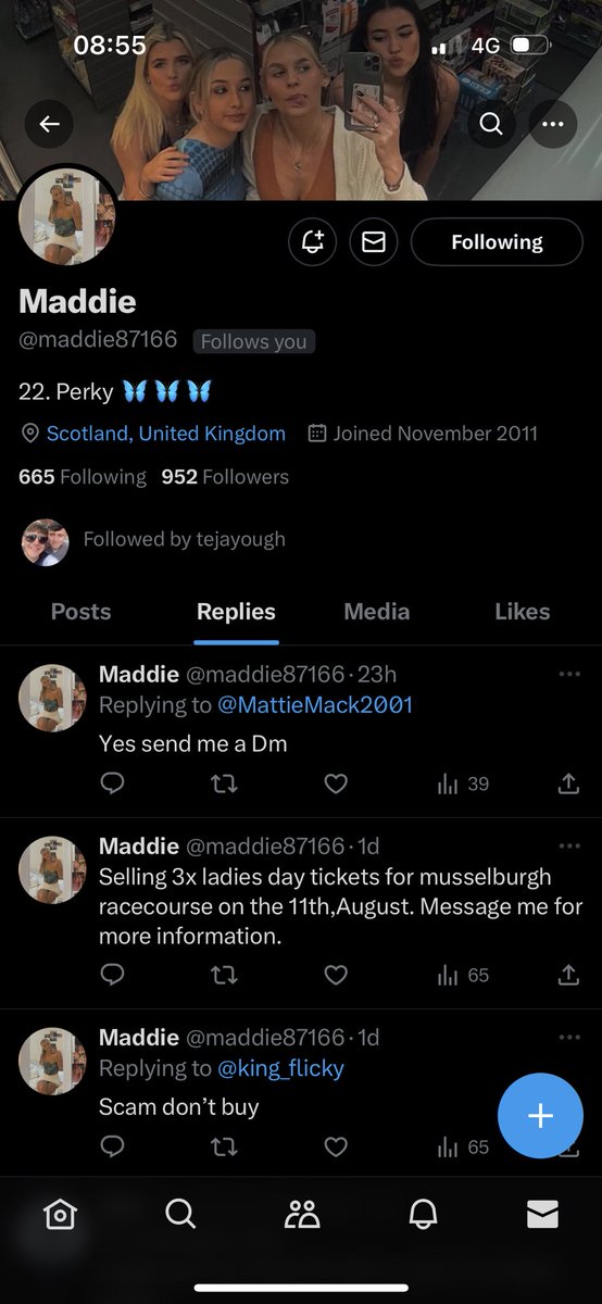 Do not buy anything from this girl !! @maddie87166. Claimed to be selling ladies day ticket and once I sent the money for it she has ignored my messages since. 🥴🥴 Pathetic behaviour.