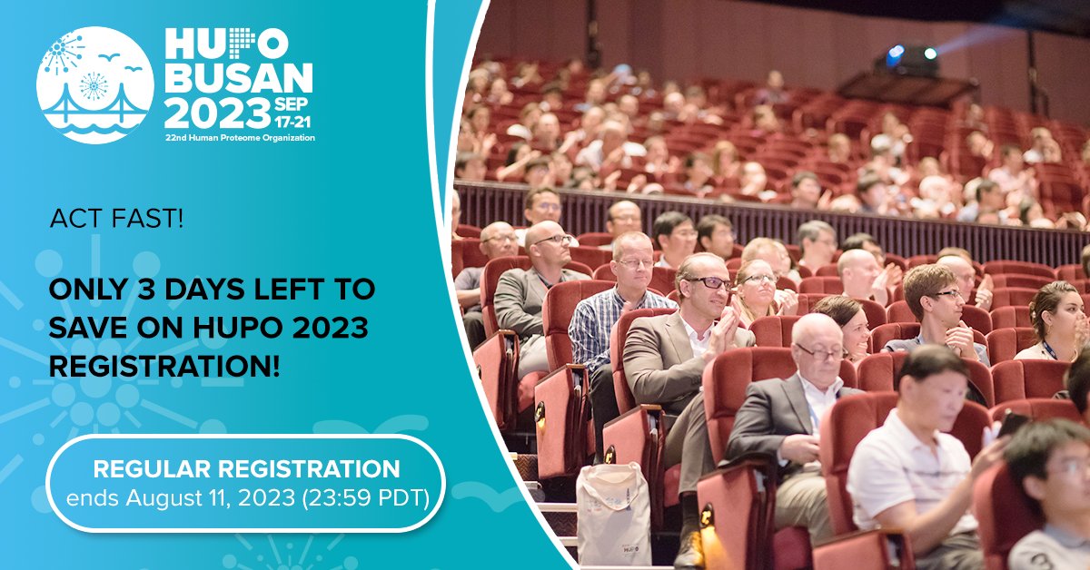 ⏰ Only 3 days left! Don't let this opportunity slip away! Save big on #HUPO2023 registration, the leading Congress on #proteomics. Join us in Busan, Korea, and experience exceptional networking opportunities. Learn from influential thought leaders and stay updated on the latest…