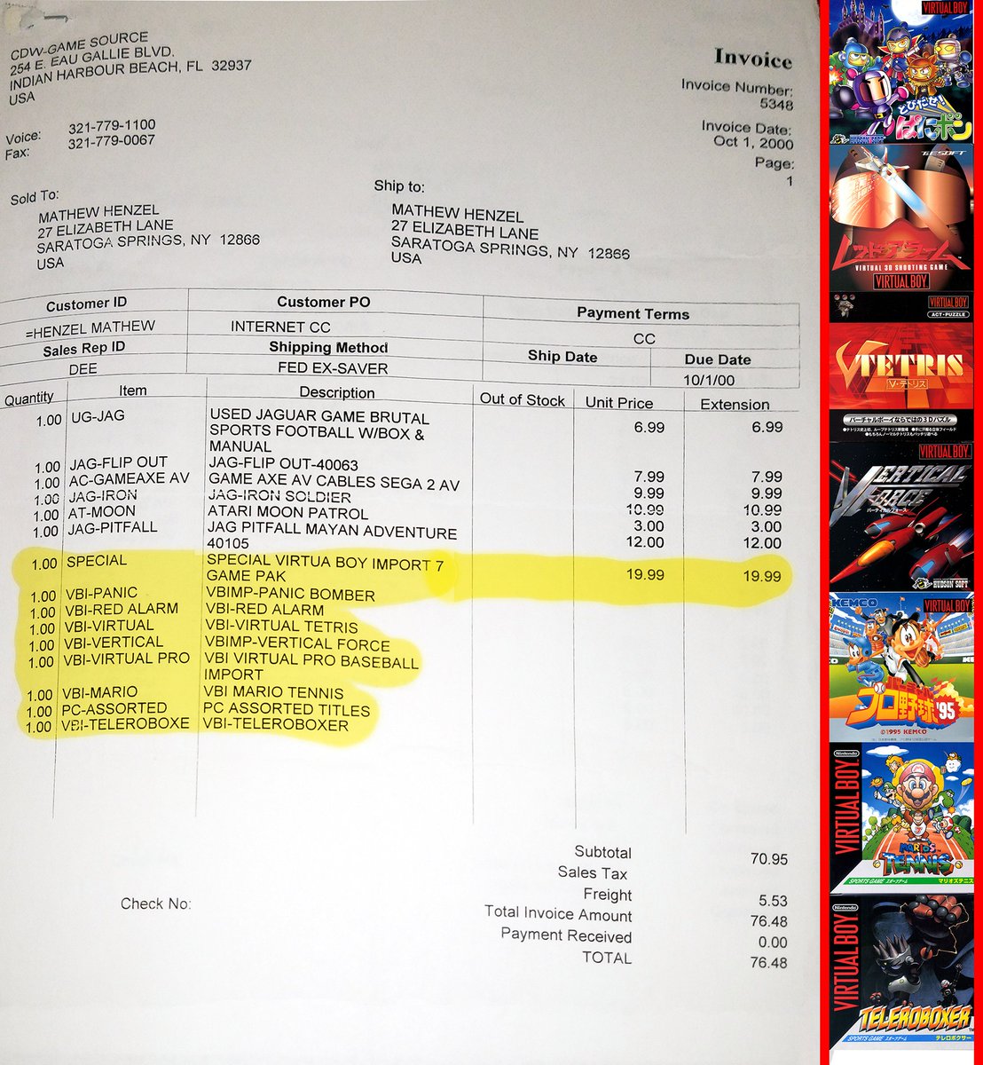 matthewhenzel's tweet photo. Back in 2000 you could actually buy BRAND NEW #Nintendo #VirtualBoy games for less than $3 each.😮 A 7-pack of Japanese VB games for $19.99 from #GameSource . I used to buy a ton of stuff from them, but I have no idea what became of them. :( 1hqqq1àh https://t.co/coWcndfsf8