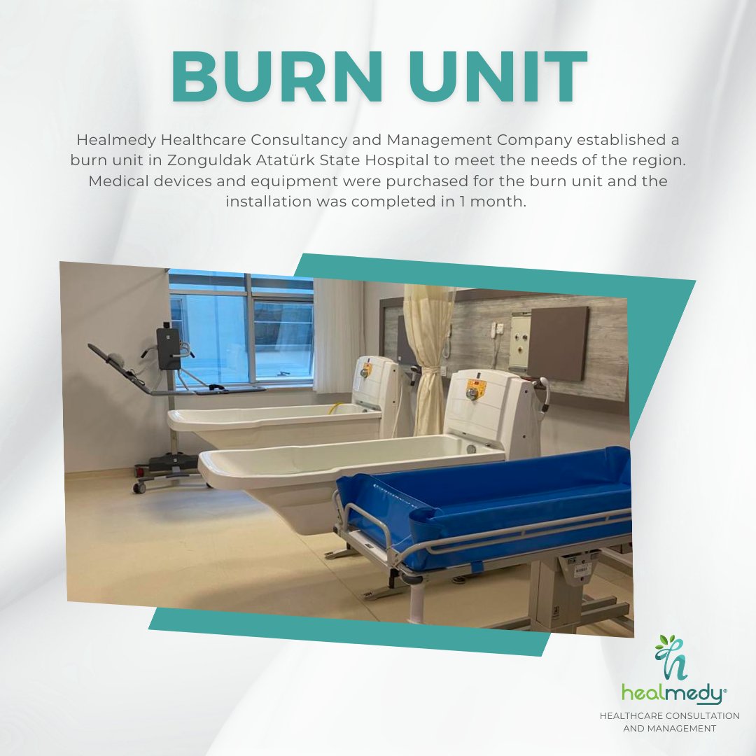 healmedy's tweet photo. Healmedy Healthcare Consultancy and Management Company established a burn unit in Zonguldak Atatürk State Hospital to meet the needs of the region. Medical devices and equipment were purchased for the burn unit and the installation was completed in 1 month. https://t.co/Kd0YRGojvM