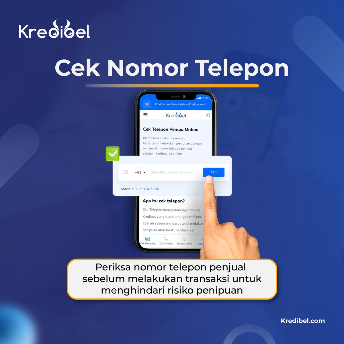 kredibel_id's tweet photo. Fitur Unggulan di https://t.co/0ShWANonuF 

1. Laporkan Penipuan ✅
2. Cek Nomor Telepon ✅
3. Cek Rekening ✅

Jadi kalian pernah pakai Fitur yang mana nih? Coba share pengalamanmu dong 😁

#StopPenipuan 
#Kredibel https://t.co/oaGsLjiWbg