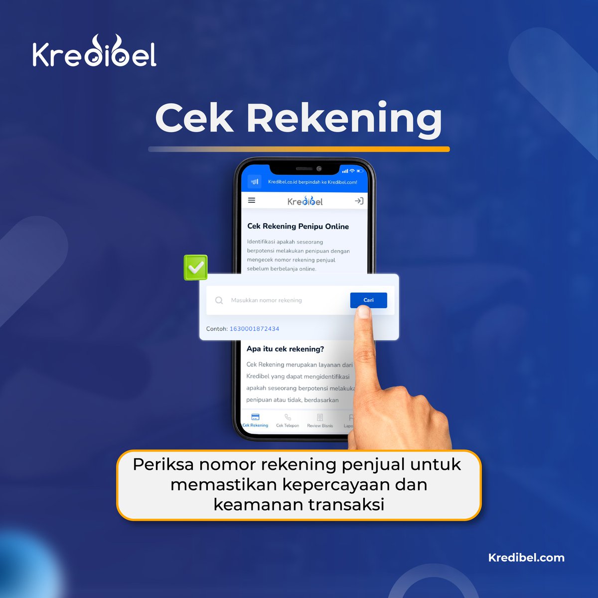 kredibel_id's tweet photo. Fitur Unggulan di https://t.co/0ShWANonuF 

1. Laporkan Penipuan ✅
2. Cek Nomor Telepon ✅
3. Cek Rekening ✅

Jadi kalian pernah pakai Fitur yang mana nih? Coba share pengalamanmu dong 😁

#StopPenipuan 
#Kredibel https://t.co/oaGsLjiWbg