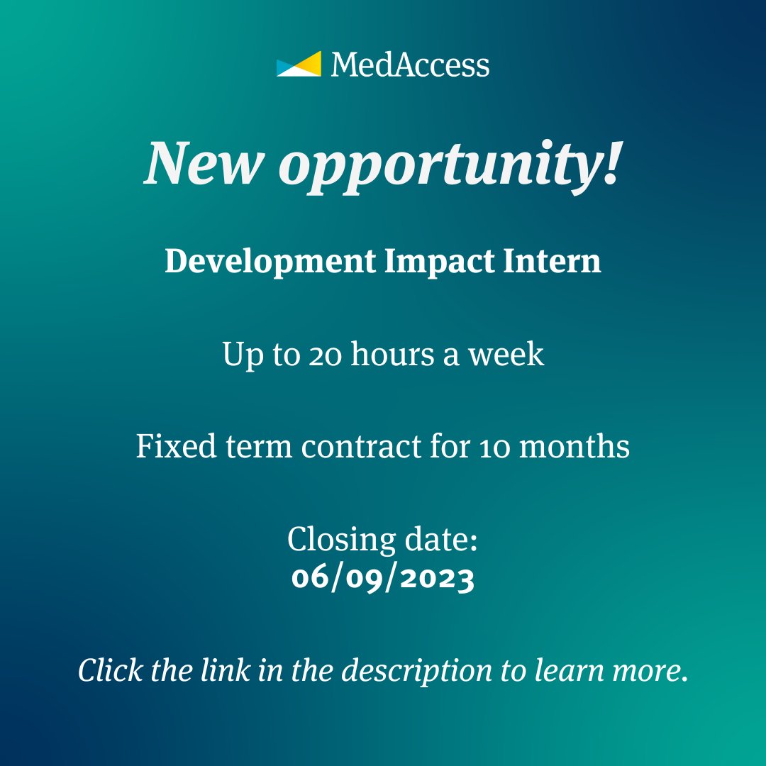 🚨 New opportunity: Development Impact Intern

Working closely with the Development Impact Executive, the Impact Intern will play an important role in positioning MedAccess for long-term impact in global health.

#Intern #Internship #GlobalHealth

Apply 👉 medaccess.org/careers/