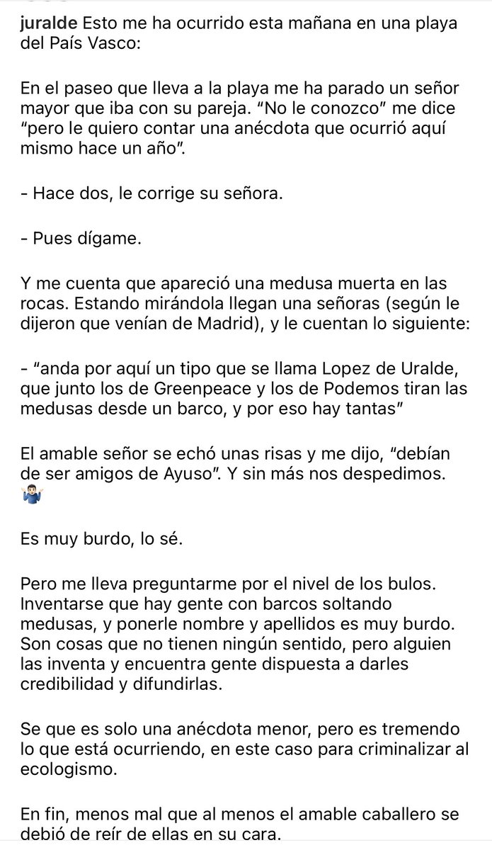 juralde's tweet photo. Ayer me contaron esta nueva teoría sobre el origen de la presencia de medusas en el mar.  👇🏽 https://t.co/LcyRtZGUIB
