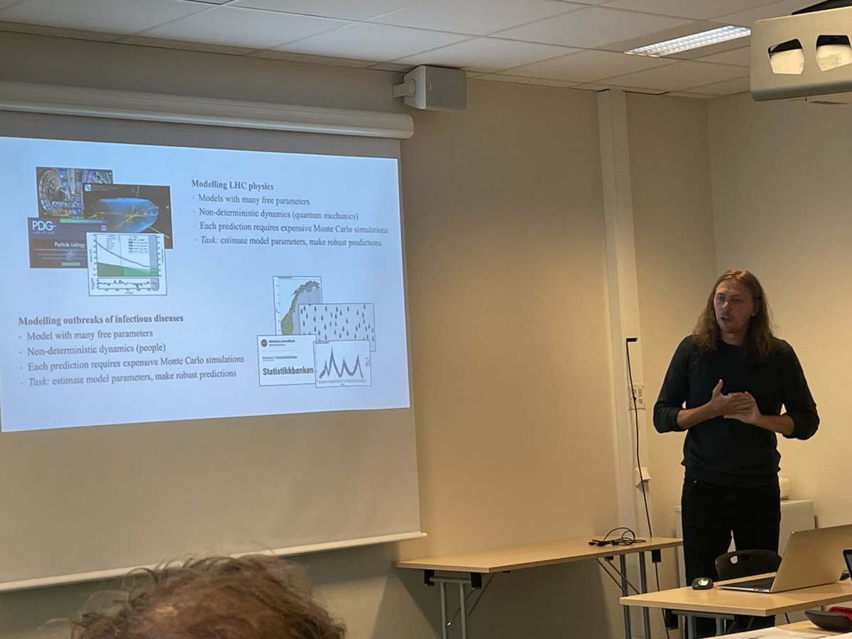 rothkopfAK's tweet photo. Our @UniOslo @Fysikk_UniOslo colleague &amp; fellow @yngreforskere member @AKvellestad presents #GAMBIT light at #NPACT2023 @UiB. A Bayesian parameter fitting suite originating in high-energy physics, now taking center stage in modelling of disease w/ @Folkehelseinst.@forskningsradet https://t.co/iybpFRLw1P
