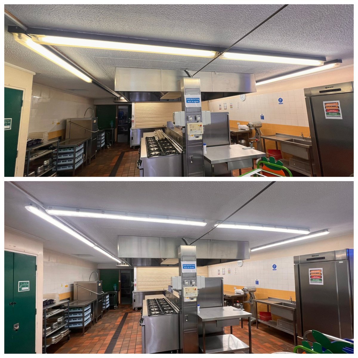 New Kitchen LED Lighting installed at Pixmore Junior School, ready for School dinners in September