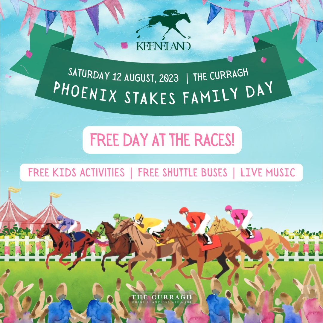 Get ready for a fun-filled day <a href="/curraghrace/">The Curragh Racecourse</a> on Saturday 12th of August 🏇🌟
 
Enjoy FREE ADMISSION and exciting kids activities. Live music will follow including the Keeneland Phoenix Stakes Group 1 race! 🎉

Get your free tickets here 👉curragh.ie
