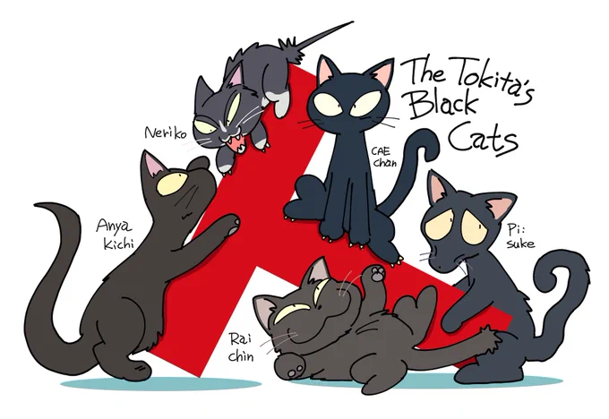 画集の目次ページの 我が家の歴代黒猫たち絵。 ネコはいいね  #世界猫の日