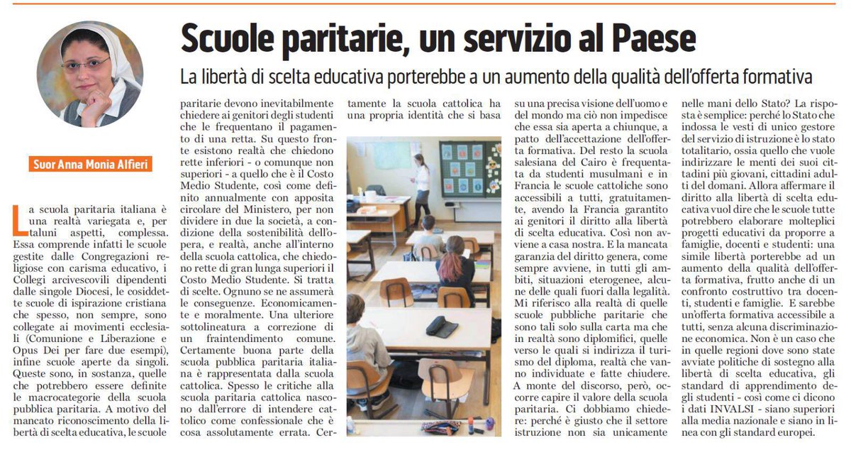 Scuole paritarie, un servizio al Paese