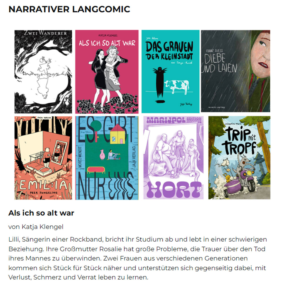 Wow, wie toll, "Als ich so alt war" von Katja Klengel / <a href="/Leafvangenova/">Katja Klengel</a> ist nominiert für den <a href="/ginco_award/">GINCO-Award</a>  in der Kategorie "Narrativer Langcomic"! Glückwunsch, liebe Katja! ❤️