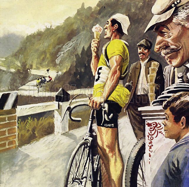 Lors du Tour 1954, Federico Bahamontes forgeait sa légende en dégustant une glace après avoir franchi en tête le sommet du col de Romeyère.