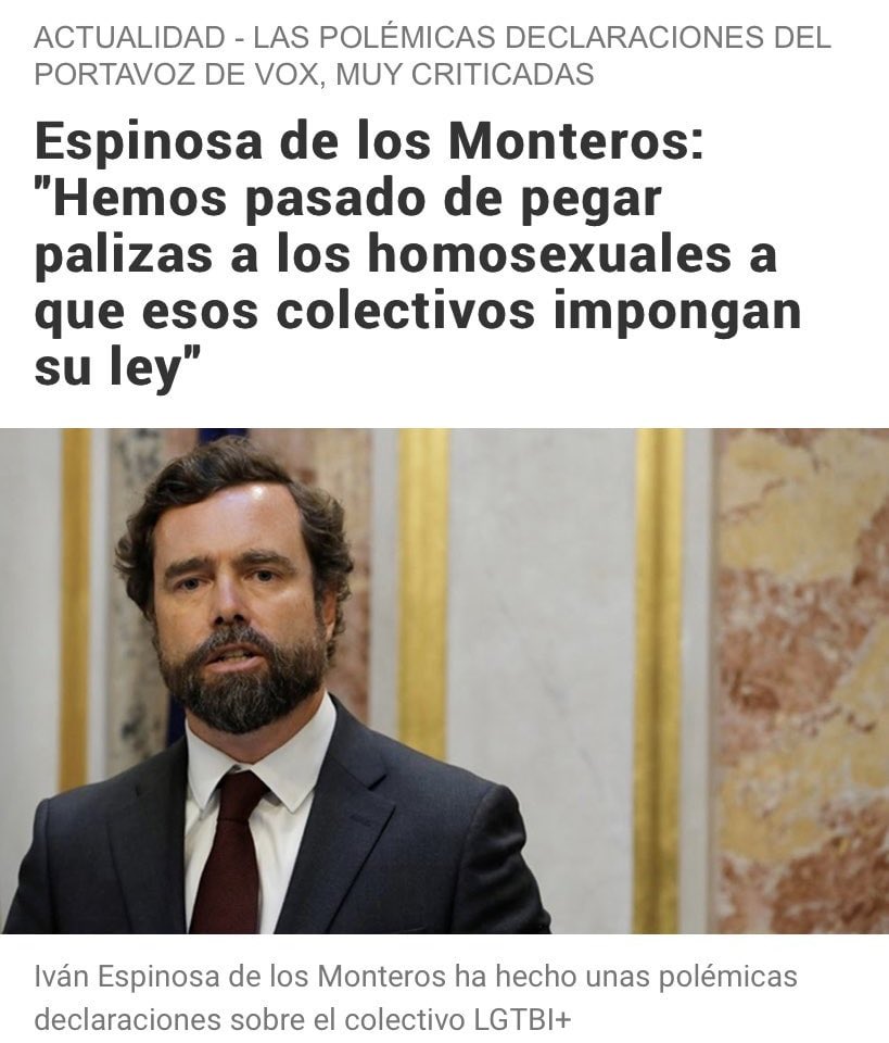 Que nadie intente presentar ahora a Espinosa de los Monteros como si fuese la parte “moderada” de Vox. Espinosa de los Monteros era esto 👇🏻
