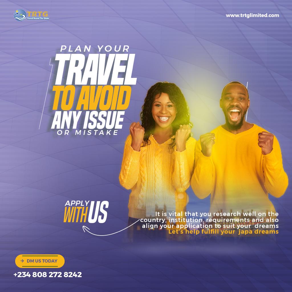trtglimited's tweet photo. Start now to make your future plans to study abroad.
Don't forget, 
“If you fail to plan, you plan to fail.”
Don't be a victim of visa denial, be a Victor and get your study Visa approved now.
DM @trtglimited  for more details..
#studyplans
#Travel 
#trtglimited
#Flyers https://t.co/A8ZE5YW11l