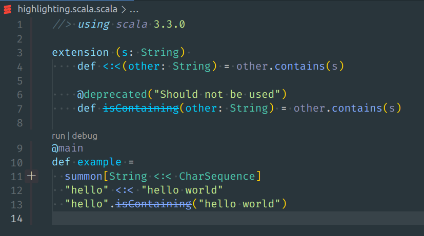 The semantic highlight has been available in Metals since v0.11.11. It is a great feature to enrich your editor experience with information coming from the compiler visible in your code at first glance.