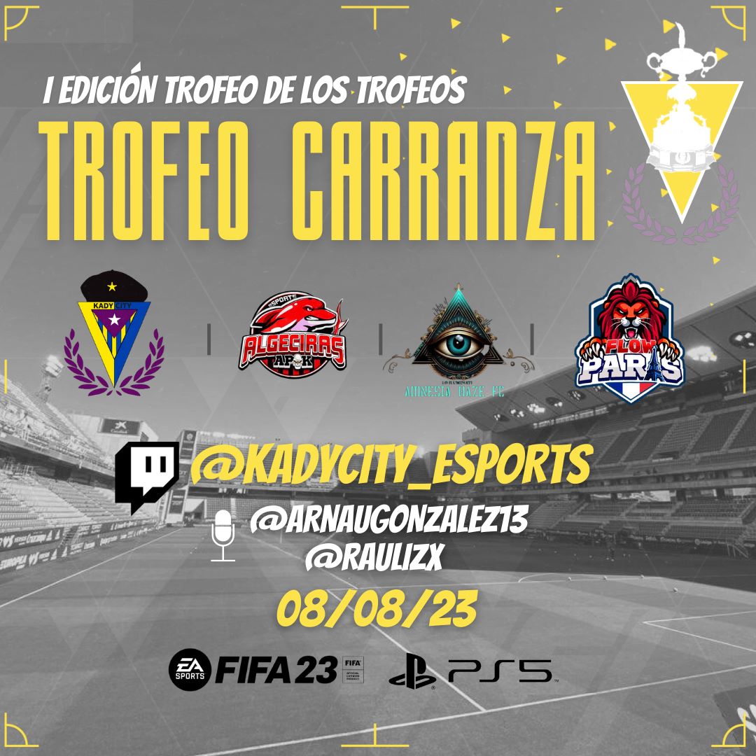 Esta noche disputaremos el primer torneo en ps5 y que mejor que la primera edicion del trofeo de los trofeos ( Trofeo Carranza) vamos a disfrutarlo y gracias a <a href="/KadyCity/">𝗞𝗔𝗗𝗬 𝗖𝗜𝗧𝗬 𝗲𝗦𝗽𝗼𝗿𝘁𝘀</a> por acojernos de esta manera muchisima suerte esta noche 

Queremos el carranza 😍😍