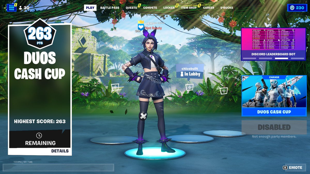 RealLIERS's tweet photo. Scored 263 points w/ my random who I met in squad fills, he disconnected last game as we were dropping. Not bad for my first time getting back into comp! #DuoCashCup https://t.co/FcDHwUnvID