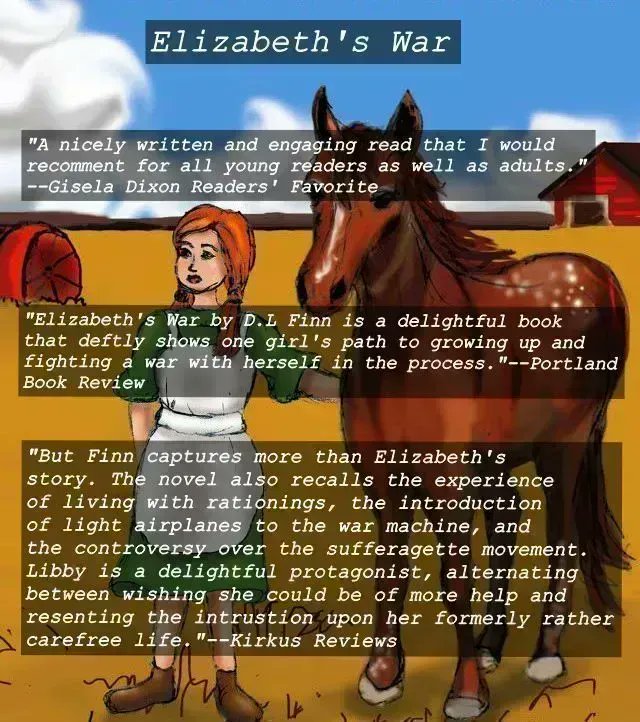 dlfinnauthor's tweet photo. Award-winning children's story! Elizabeth's War is a heartwarming tale of a young girl during World War I!
https://t.co/JgaXteUVSV
#childrensbooks #historicalfiction #awardwinning #northdakota #horses #farm #writerscommunity #SCBWI #writingcommmunity #middlegradereading https://t.co/G19xv9zjs8