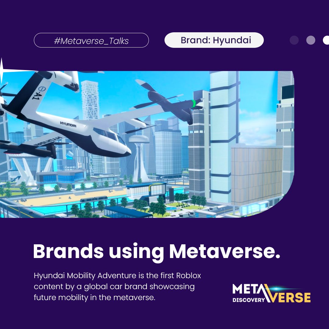 discovery_meta's tweet photo. #Hyundai drives innovation in the #metaverse! 🚗 Explore 'Hyundai Mobility Adventure' on #Roblox - a virtual world presenting future mobility, popular vehicles, tech, and interactive experiences. Engaging tech-savvy generations and building lasting customer connections. https://t.co/AbB0uATS4o