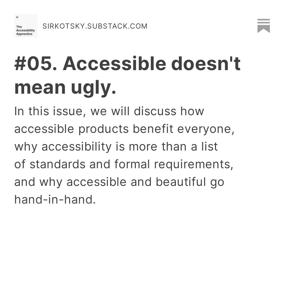 Accessible is beautiful.

sirkotsky.substack.com/p/05-accessibl…