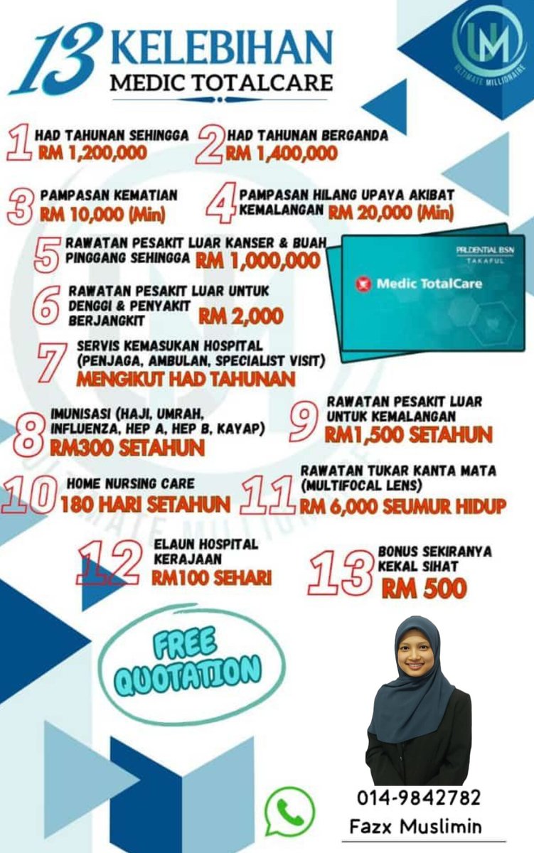 Fazxco's tweet photo. Medical Card terbaru dari Prudential BSN ➡️ MEDIC TOTAL CARE 

Jom dapatkan konsultasi percuma dengan saya tentang pelan medical card.

👇👇
 Fazx Muslimin
📲 https://t.co/z0kQ7uTTaE

#fazxtakaful https://t.co/lRn3apiJEI