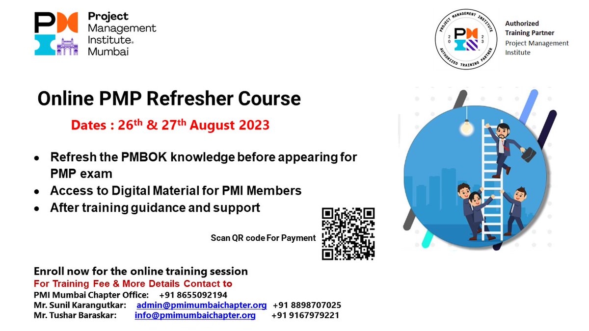 PMIMC's tweet photo. Register Now for Online 2-Day PMP REFRESHER COURSE on 26th &amp; 27thAugust 2023.
For Registration &amp; more details click on Below link
https://t.co/cvhkuyZE0e

#pmimumbaichapter #pmi #projectmanagementtraining #pmimumbai #projectmanagementcertification #atp #authorizedtrainingpartner https://t.co/wCfNdM9hkS