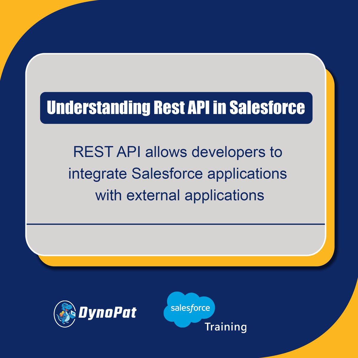 DynoPatPvtLtd's tweet photo. REST API in Salesforce helps developers with Salesforce integration and to perform CRUD (Create, Read, Update, and Delete) operations in the code

#dynopat #salesforce #SalesforceAdministrator #salesforcecertified #salesforceAPI #salesforcetraining #learnsalesforce https://t.co/MofnhKSVIf