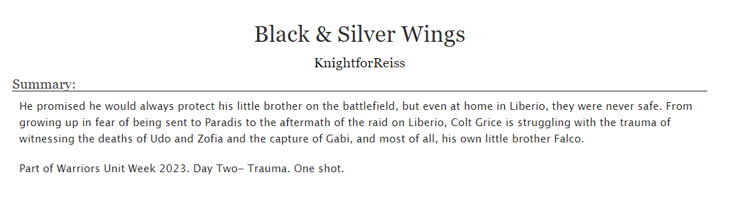 NobodyKnowsDCEU's tweet photo. For Day Two of Warrior Unit Week 2023, here is my story featuring Colt Grice and the theme of trauma in the aftermath of Liberio.
https://t.co/rTKCNhy8kn
#warriorunitweek2023 #warriorsunitweek2023 #warriorunit https://t.co/6hI49Bfaju
