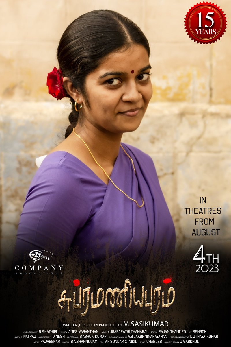 SasikumarDir's tweet photo. #Subramaniapuram #Swathi as thulasi 
Re-Releasing on 4th August 
#15YearsOfSubramaniapuram https://t.co/mxq8w2vy54