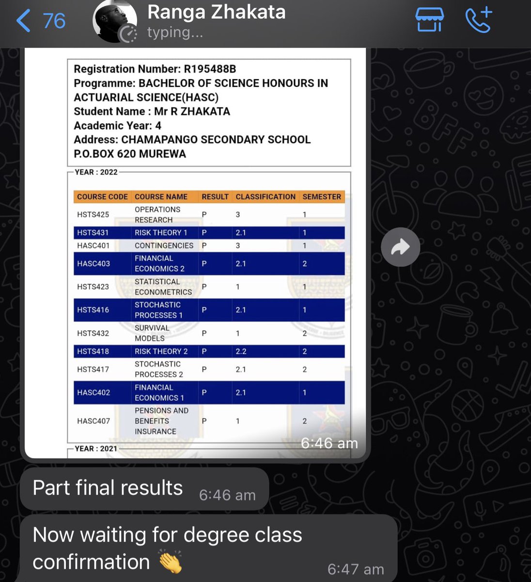 4yrs Later: Ranga had just sent me his results. He passed his Degree in Actuary. When we found him, he was a vendor at Murehwa Bus terminal. One of the many positive Twitter stories that never trend. One of many stories that don’t fit “their” narrative. God is indeed good.